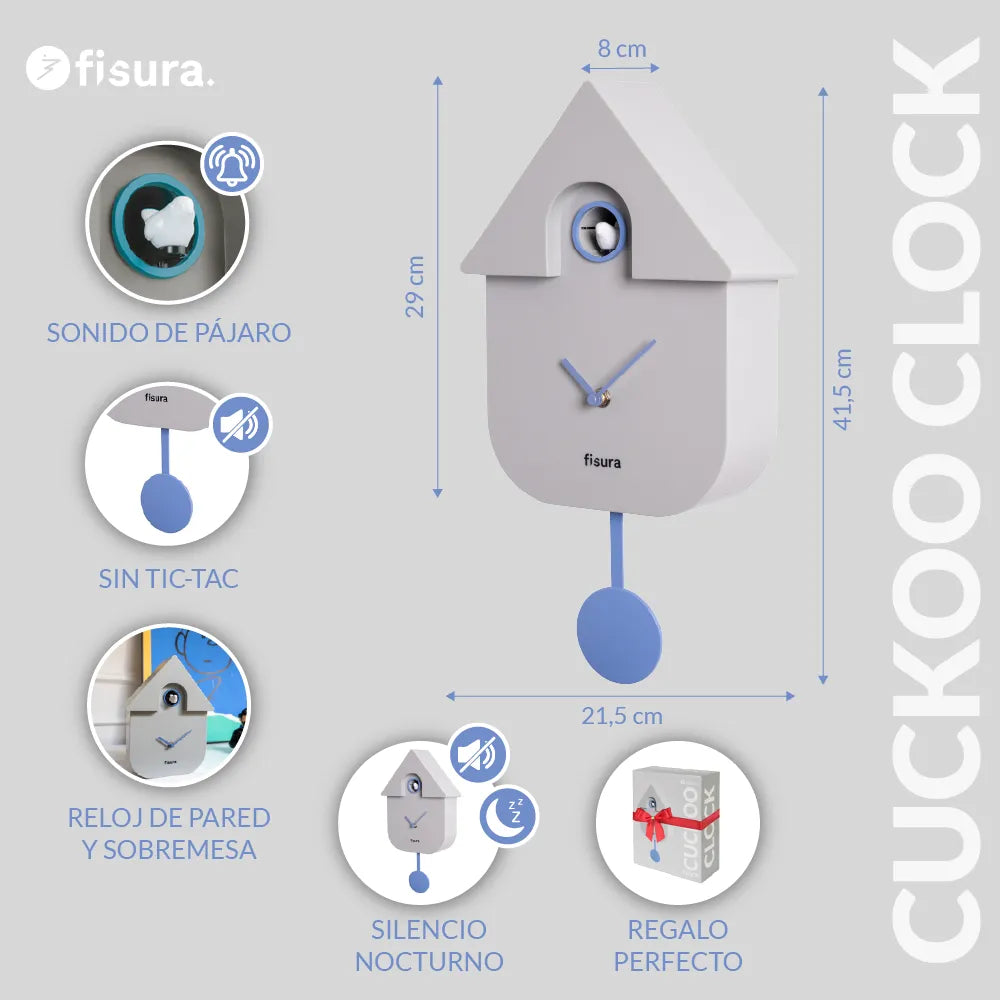 RELOJ CUCKOO DE PARED GRIS Y AZUL