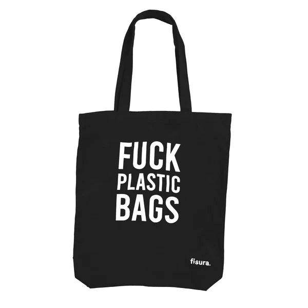 TOTE BAG FUCK PLASTIC BAGS NEGRA
