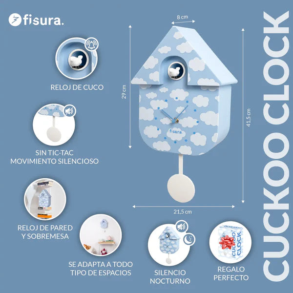 RELOJ CUCU DE PARED NUBES